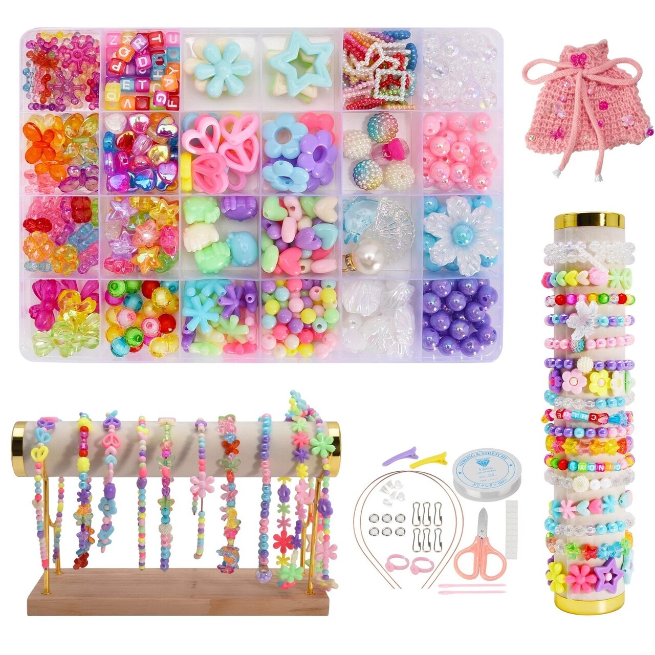 Girls DIY Bracelet Making Kit with Letter Beads – Jewelry & Hair Accessories Craft Set